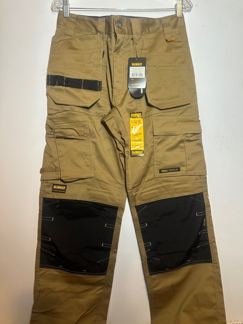 DEWALT Men’s Tan Cargo Work Pants with Black Knee Panels